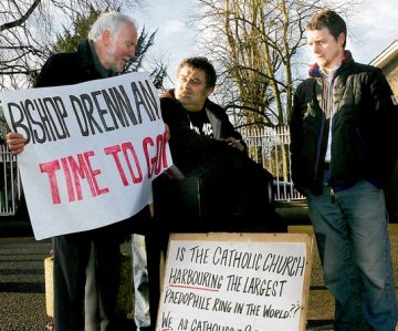 Protesters outside the Conference of Bishops meeting in Maynooth yesterday.